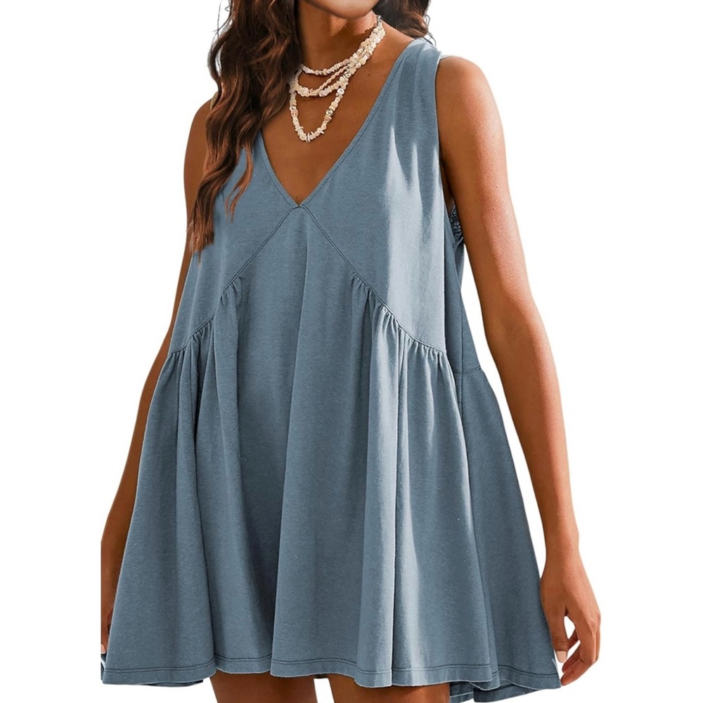 Blue Sleeveless V-Neck Dress